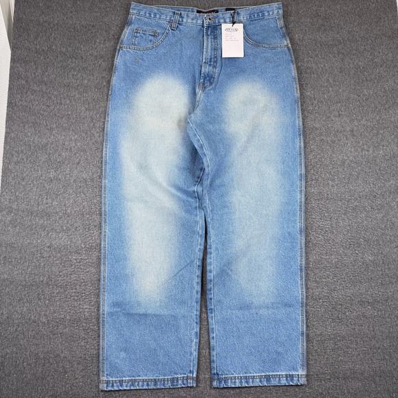 Vintage Arjun Baggy Jeans Mens 38x32 Blue Distressed Wide Leg Surf Y2K NWT